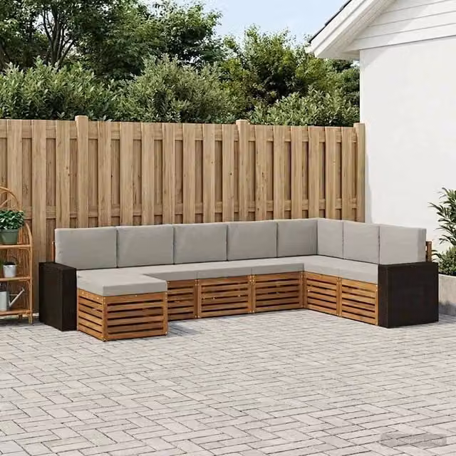 Set di divani da esterno vidaXL 8 pezzi in rattan e legno di acacia, colore grigio – 1