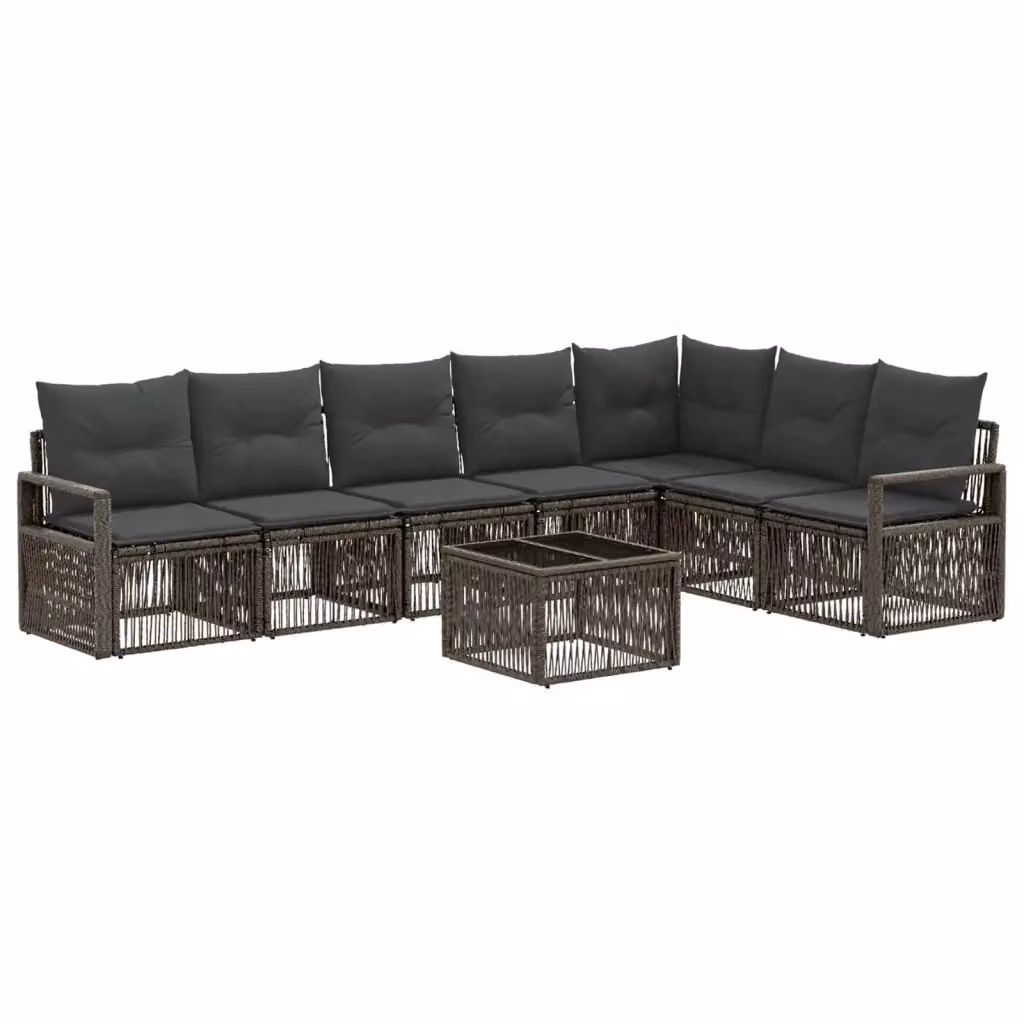 Set Divano da Giardino a L con Tavolino vidaXL, 8 Pezzi, Grigio con Cuscini e Struttura in Metallo e Polyrattan – 2