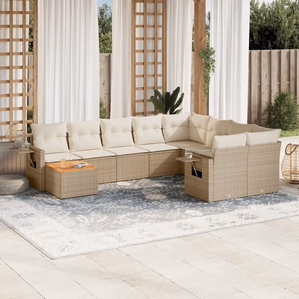 Maison Exclusive - Set Divano da Giardino 10 pz con Cuscini Beige in Polyrattan