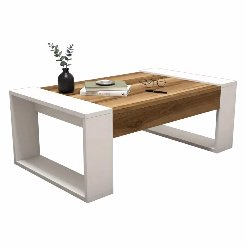 Tavolino da salotto Kaffa DMORA moderno in noce e bianco L: 102 cm, P: 60 cm, H: 38 cm – 2