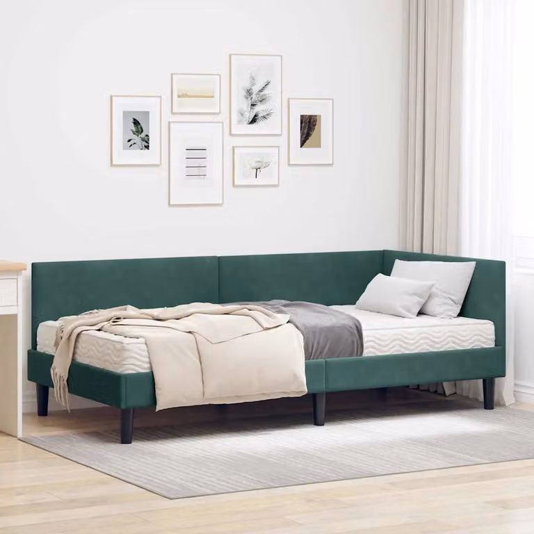 vidaXL Letto Angolare Moderno in Velluto Verde con 2 Materassi in Schiuma, L/P/H: 190 x 90 x 72 cm