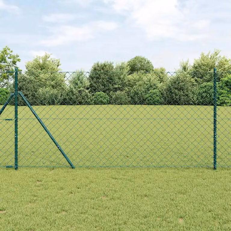 Recinzione a maglie di catena vidaXL in acciaio rivestito in PVC verde da fissare a terra, L: 10 m, H: 1,4 m
