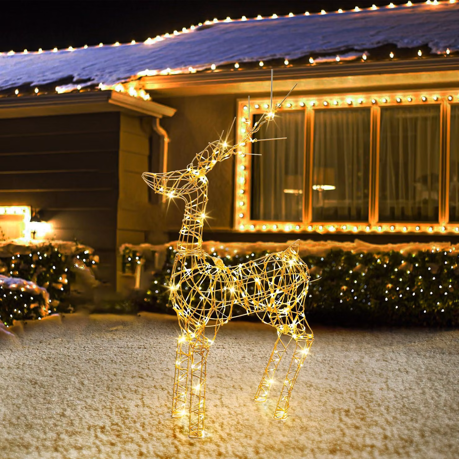 Renna natalizia a LED, 85 cm, con 240 LED bianco caldo, timer e 8 modalità di illuminazione