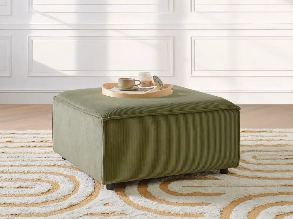 Poggiapiedi Beliani in velluto a coste verde con gambe nere e design moderno – 2