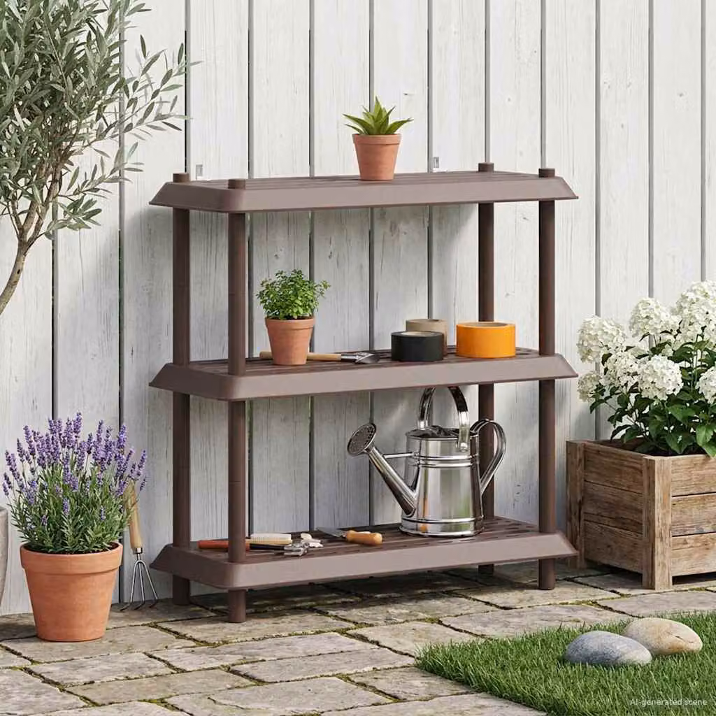 Unità di scaffalatura vidaXL a 3 livelli in plastica marrone L 100 cm x P 40 cm x H 96 cm