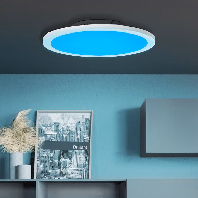 BRILLANTE pannello LED moderno ABIE a superficie diametro 40cm - Lampada da soffitto dimmerabile con RGB e telecomando - metallo/plastica bianco