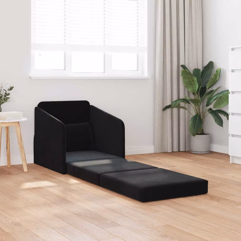 Divano letto moderno vidaXL in velluto nero per soggiorno e camera da letto L: 65 cm, P: 80 cm, H: 83 cm