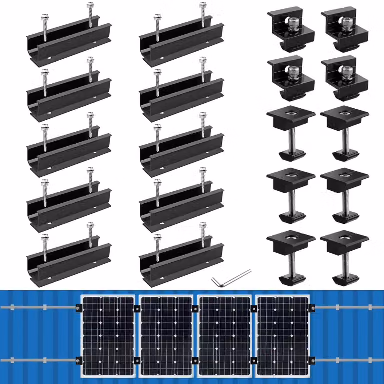 Kit di montaggio solare, alluminio, per 4 pannelli, con 10 guide e relativi accessori di fissaggio