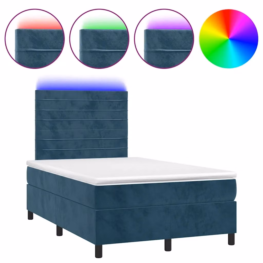 Letto Ibrido vidaXL con Materasso, Illuminazione LED Sotto il Letto e Porte USB, Rivestimento in Velluto Blu e Bianco, L/P/H: 120 x 200 x 128 cm – 2