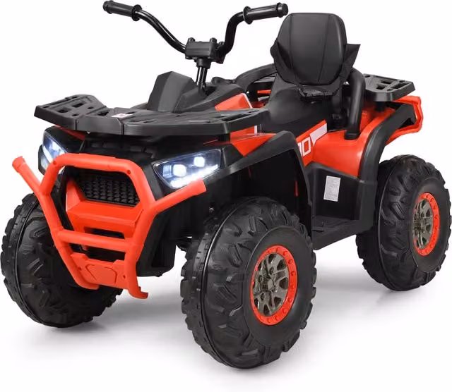 Veicolo per bambini con 4 ruote luci LED 2 velocit¨¤ musica USB sospensioni a molla, ATV elettrico 12V Rosso