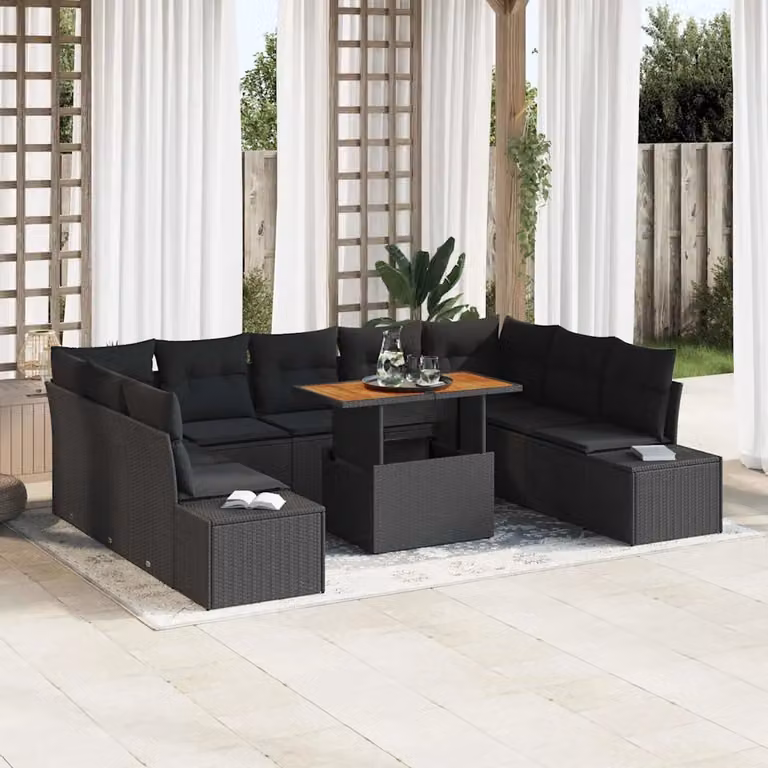 Set da pranzo da giardino vidaXL in rattan e legno di acacia nero e marrone