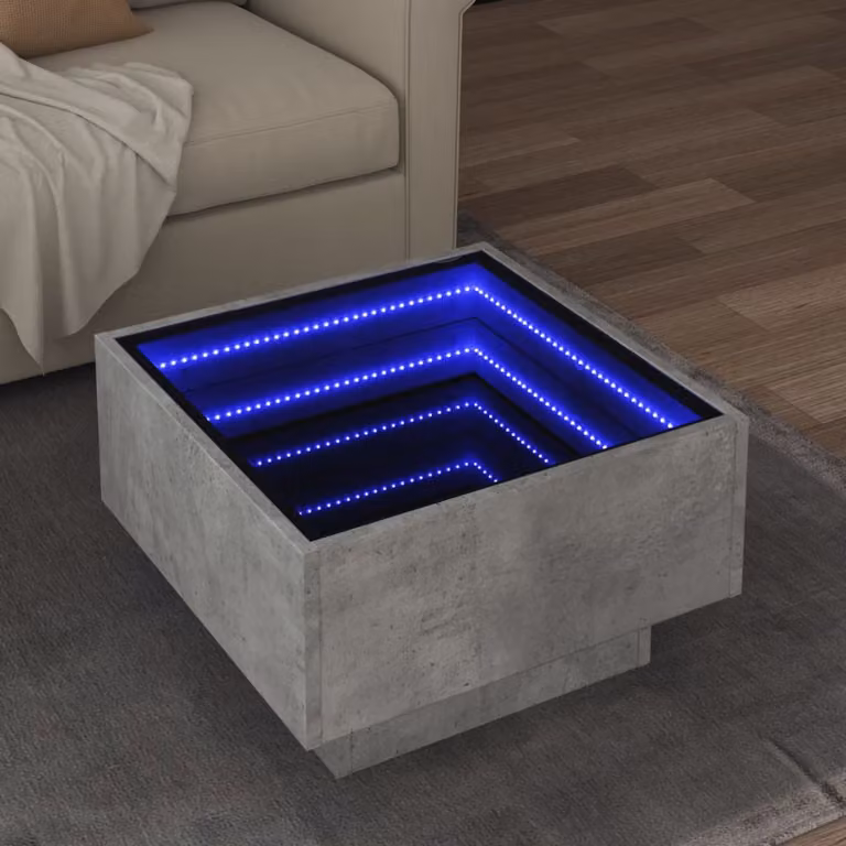 vidaXL Tavolino da salotto quadrato con LED in colore grigio cemento, L 50 x P 50 x H 30 cm