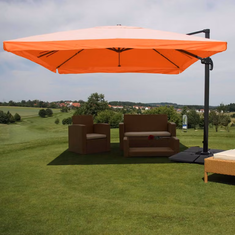 Ombrello semaforo gastronomico HWC-A96, ombrellone, 3x4m (Ø5m) poliestere/alluminio 26kg ~ falda, terracotta con supporto