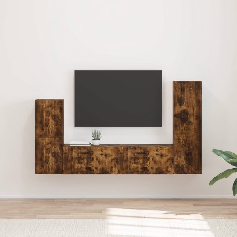 Set mobile TV vidaXL 4 pezzi Rovere fumé in legno e MDF per soggiorno