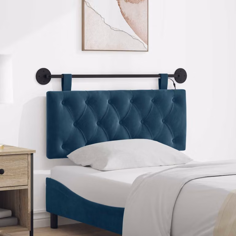 Testiera per letto sospesa vidaXL in velluto blu con illuminazione integrata e pannello imbottito L 110 cm x H 55 cm x P 7 cm