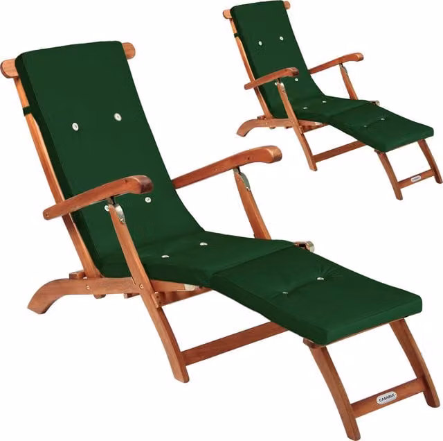 Set di 2 lettini da giardino Queen Mary Casaria in legno di acacia certificata FSC con cuscini verdi e poggiatesta regolabile – 1