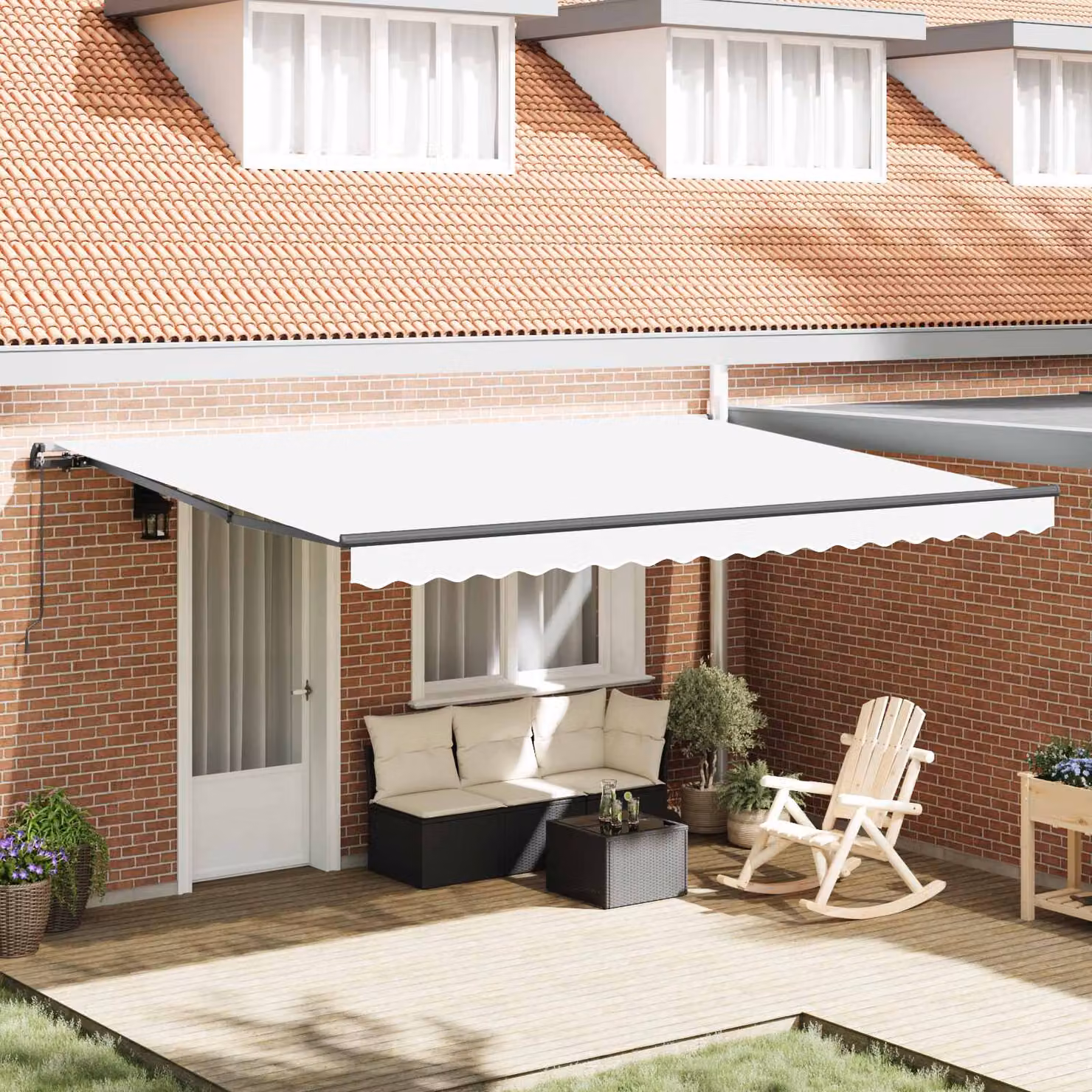Tenda retrattile vidaXL con bracci pieghevoli in poliestere e alluminio, Bianco, L: 450 cm x P: 350 cm