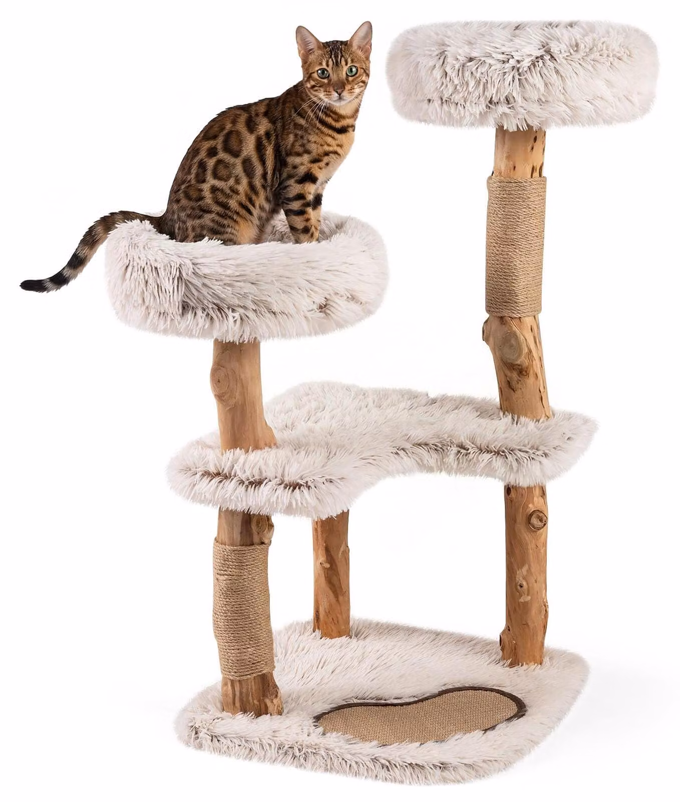 FANTASK, tiragraffi per gatti in legno, altezza 101 cm, con pali in legno massello e juta, e tappetino antigraffio