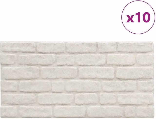Set di 10 pannelli da parete adesivi in schiuma EPS con design geometrico astratto, colore bianco, CFW3209005, L: 100 cm, H: 50 cm