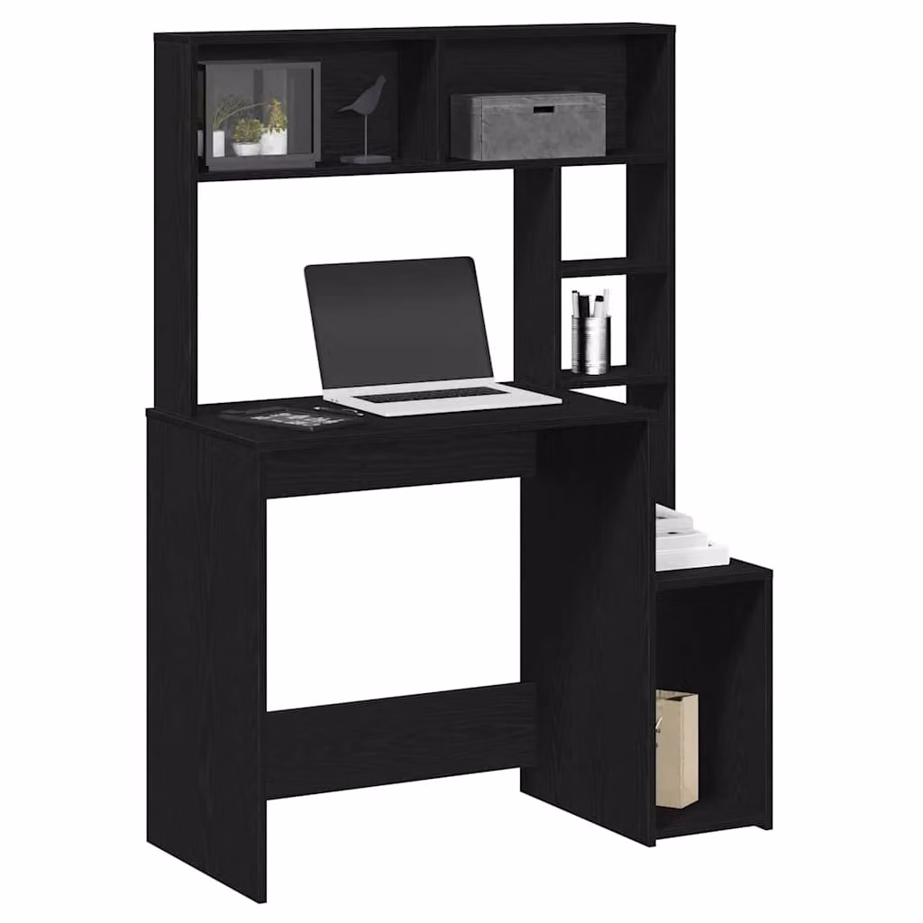 Scrivania con mensole vidaXL nera in legno e MDF L: 100 cm, P: 45 cm, H: 140 cm