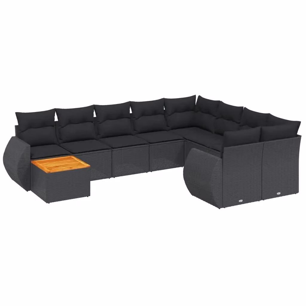 vidaXL Set Divani da Giardino 10 Pezzi in Polyrattan Nero con Cuscini e Tavolino da Esterno – 2