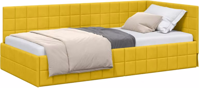 Cornice del letto ad angolo Giallo 100 cm x 200 cm Velluto