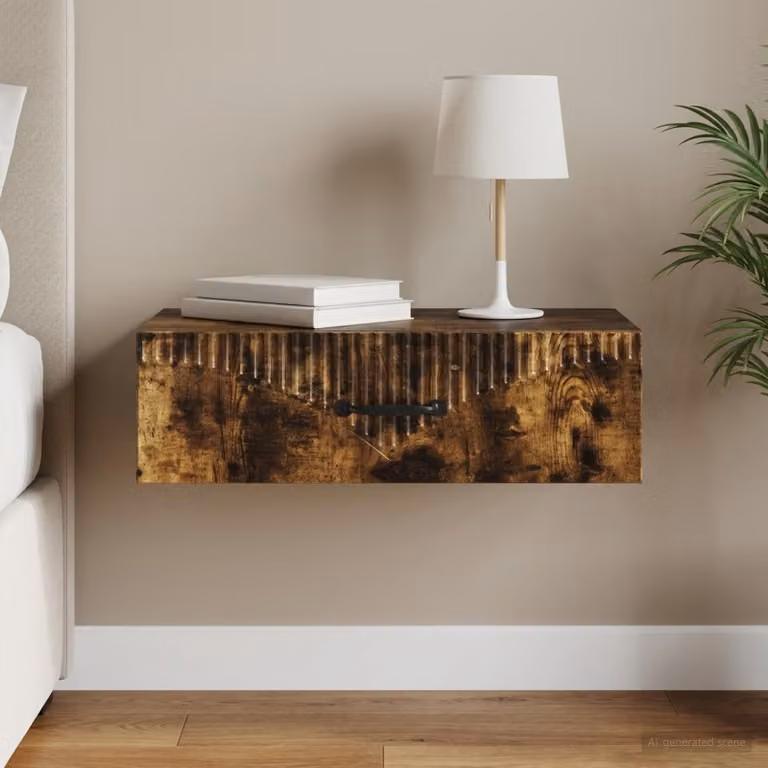 Tavolino da parete laterale vidaXL in legno MDF, colore Rovere Fumo, L: 59 cm, P: 34,5 cm, H: 17 cm