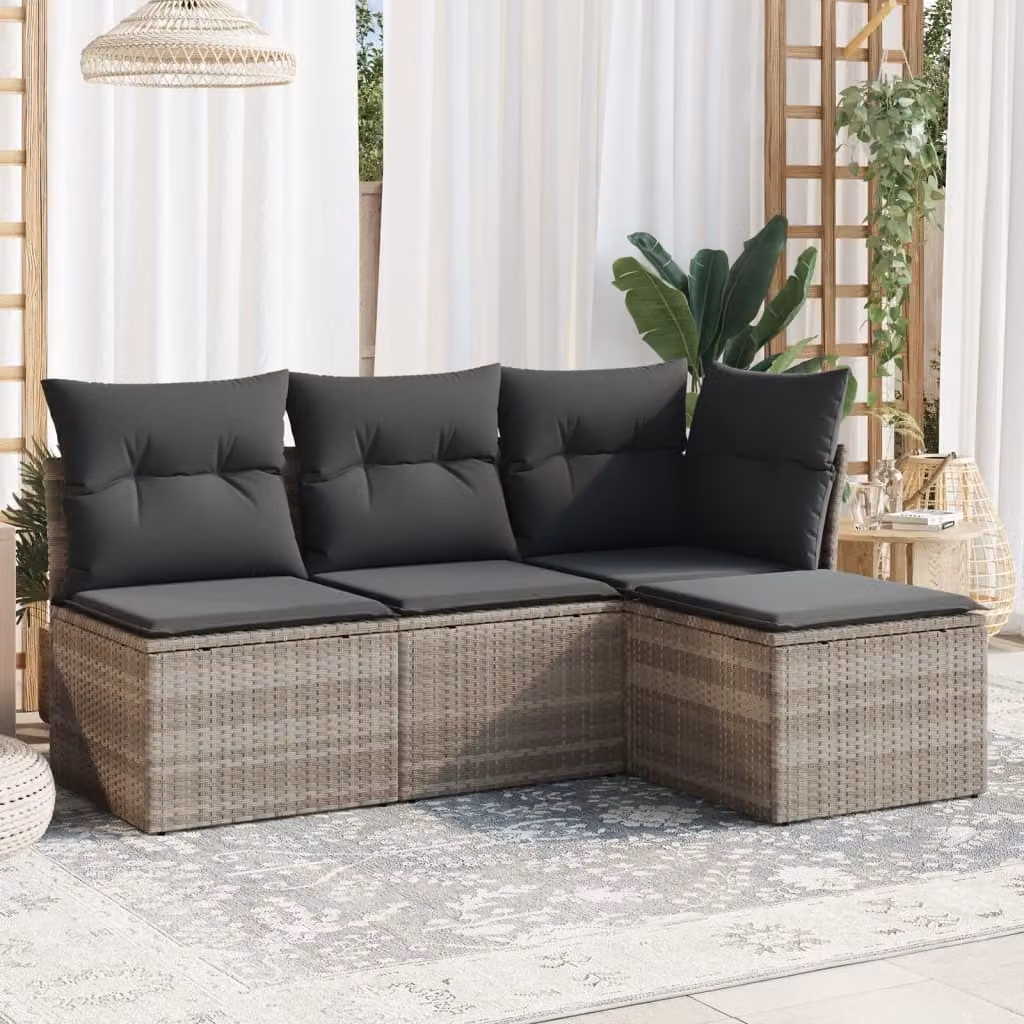 Maison Exclusive - Set Divano da Giardino 4pz con Cuscini Grigio Chiaro Polyrattan