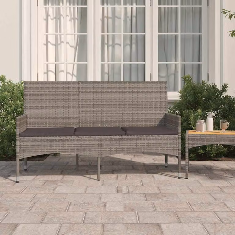 vidaXL Panca da Giardino a 3 Posti in Polyrattan e Metallo con Cuscini Grigio Moderno