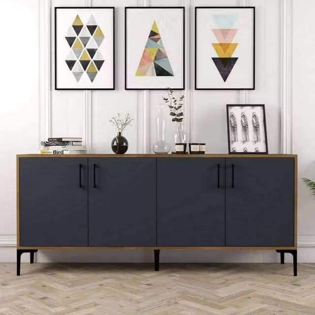 Credenza Agape DMORA per soggiorno e cucina, Noce e Antracite, L: 180 cm, P: 35 cm, H: 78 cm