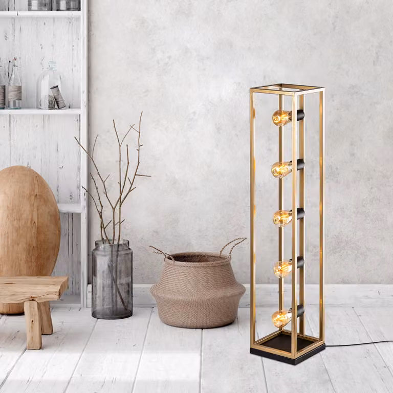 Opviq, Kafes 13745 - Oro, lampada da terra, CORPO IN METALLO, oro, 102 x 21 x 21 cm