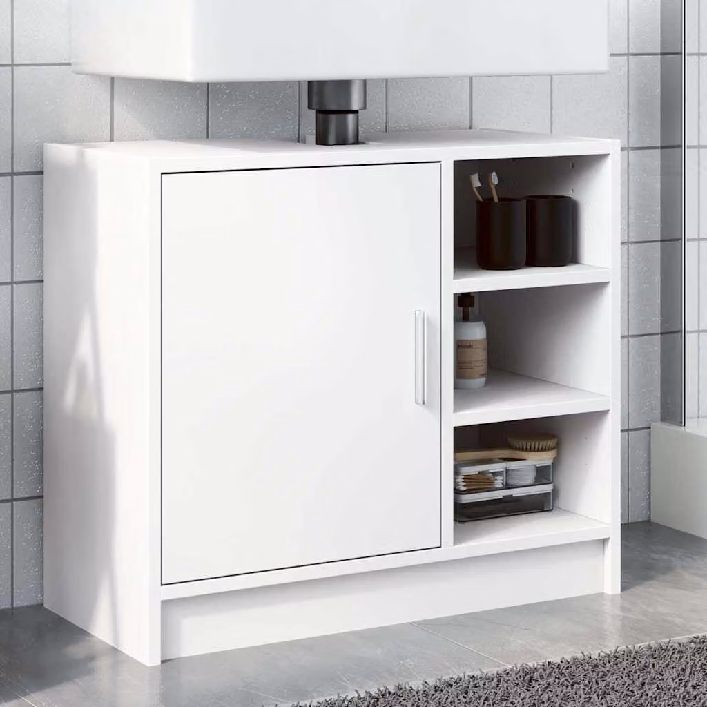 Mobile Lavabo Bianco vidaXL con Ripiano Aperto e Ante a Battente, L: 63 cm, P: 29 cm, H: 55 cm