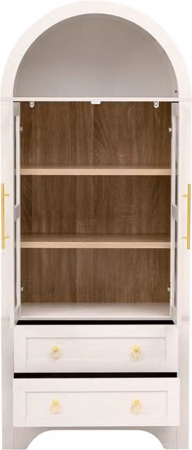Credenza alta con ante in vetro, 2 cassetti e ripiani regolabili per cucina e soggiorno bianco 76.2 × 40.1 × 180 cm