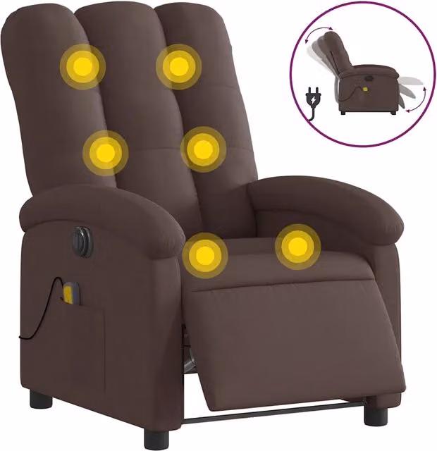 Poltrona | Sedia Relax Massaggio Reclinabile Elettrica Marrone Scuro Tessuto