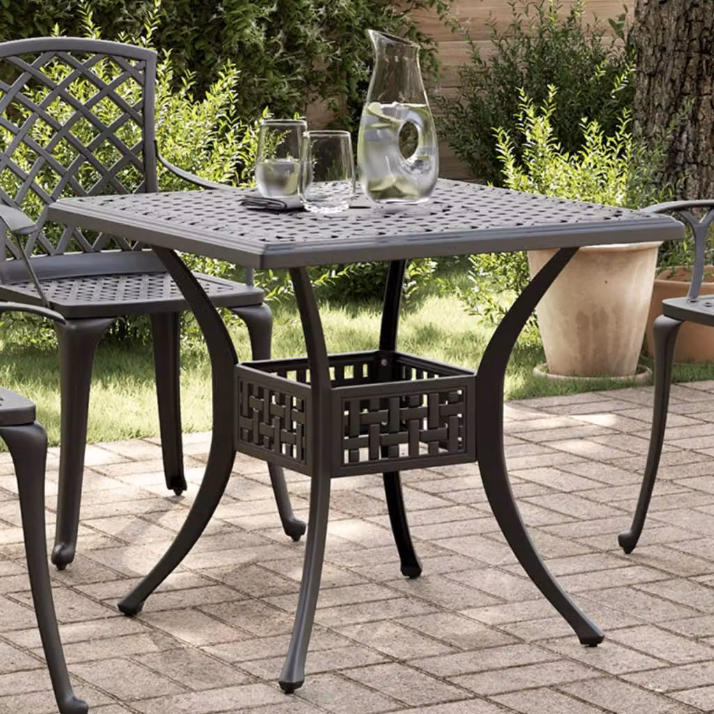 vidaXL Tavolo da giardino quadrato in alluminio pressofuso nero L/P/H: 80 x 80 x 75 cm