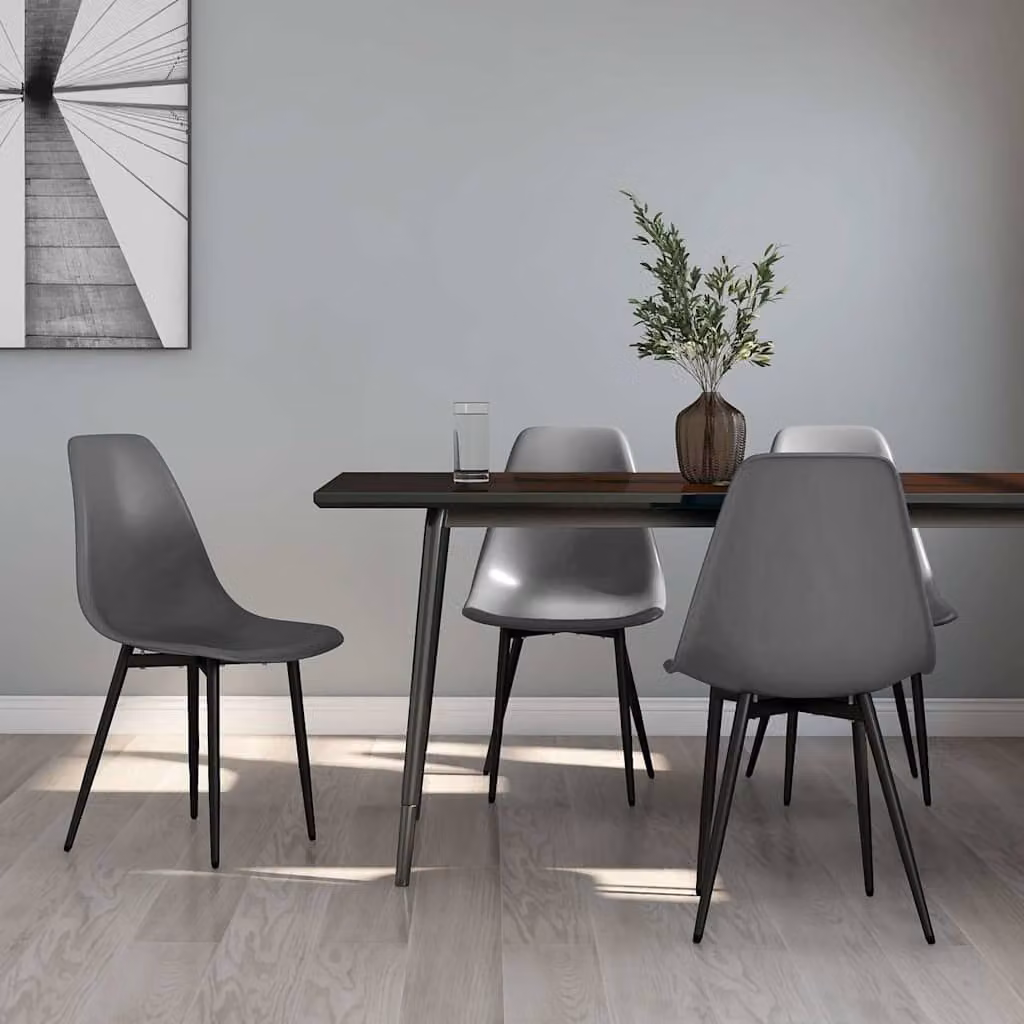 Set di 4 sedie da pranzo vidaXL in plastica e metallo grigie con design minimalista per cucina e sala da pranzo – 1