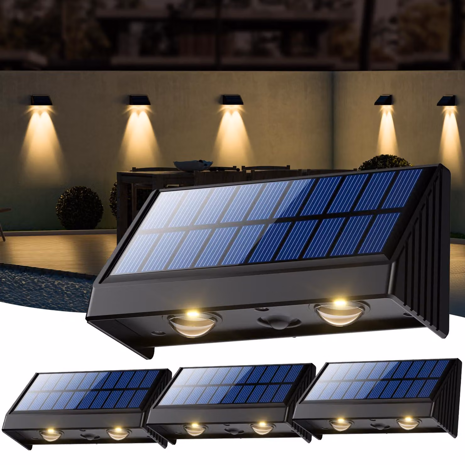 Lampade da esterno a energia solare, set da 4, grado di protezione IP65, luce bianco caldo, 3200 K
