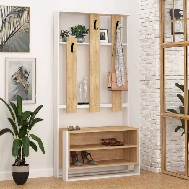 DMORA Toraji Mobile da Ingresso Moderno Bianco con 6 Ante e Ripiani, L: 90 cm, P: 36 cm, H: 180 cm – 1
