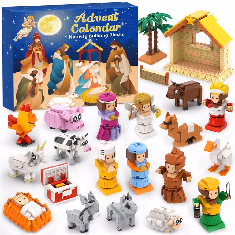 Calendario dell'Avvento a tema presepe 2026 per bambini – 24 giorni di conto alla rovescia natalizio con blocchetti, materiale ABS, riutilizzabile