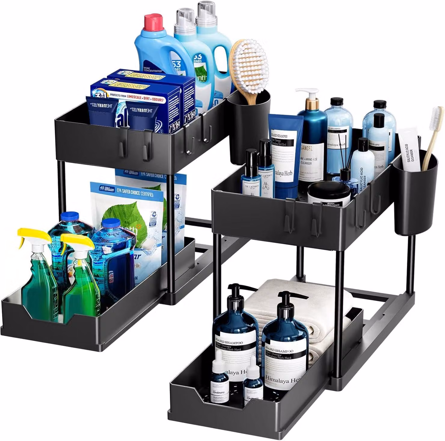 Ripiano inferiore con 2 ripiani, cassetto estraibile, 15.74x6.77x13.18 pollici, colore nero, per cucina