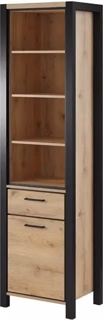 Vetrina alta collezione TIVORA. Colore quercia e nero. LED inclusi