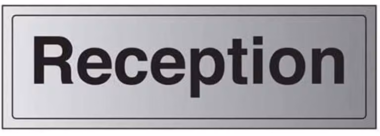 Segnaletica per ingresso/reception - 300mm x 100mm, adesiva con effetto alluminio