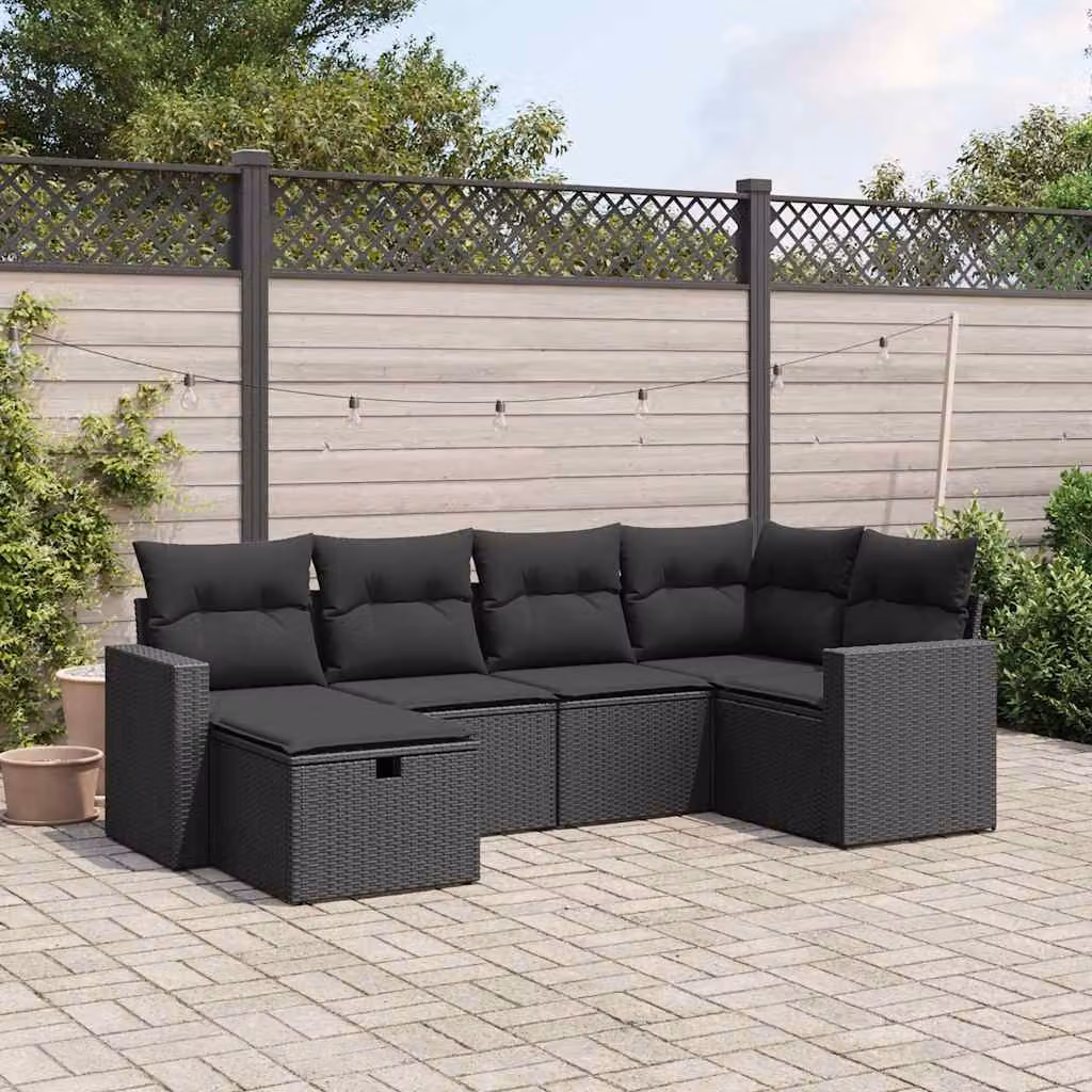 Set Divano da Giardino vidaXL 6 pz a L con Cuscini Nero in Polyrattan e Acciaio – 1