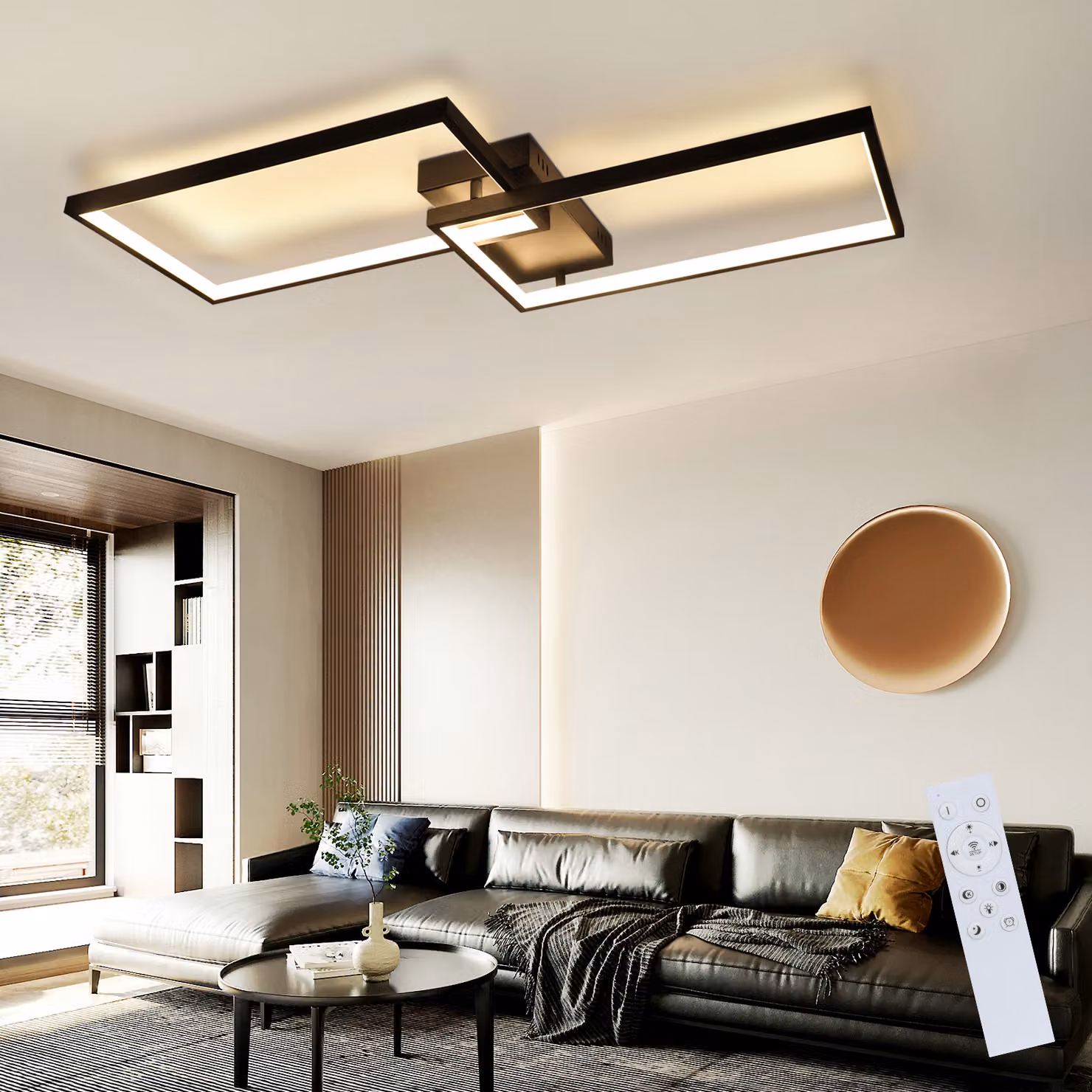 ZMH Lampada da soffitto a LED, nera, 80 cm, dimmerabile con telecomando, 48 W, lampada da soggiorno rettangolare per camera da letto, camera dei bambini e cucina