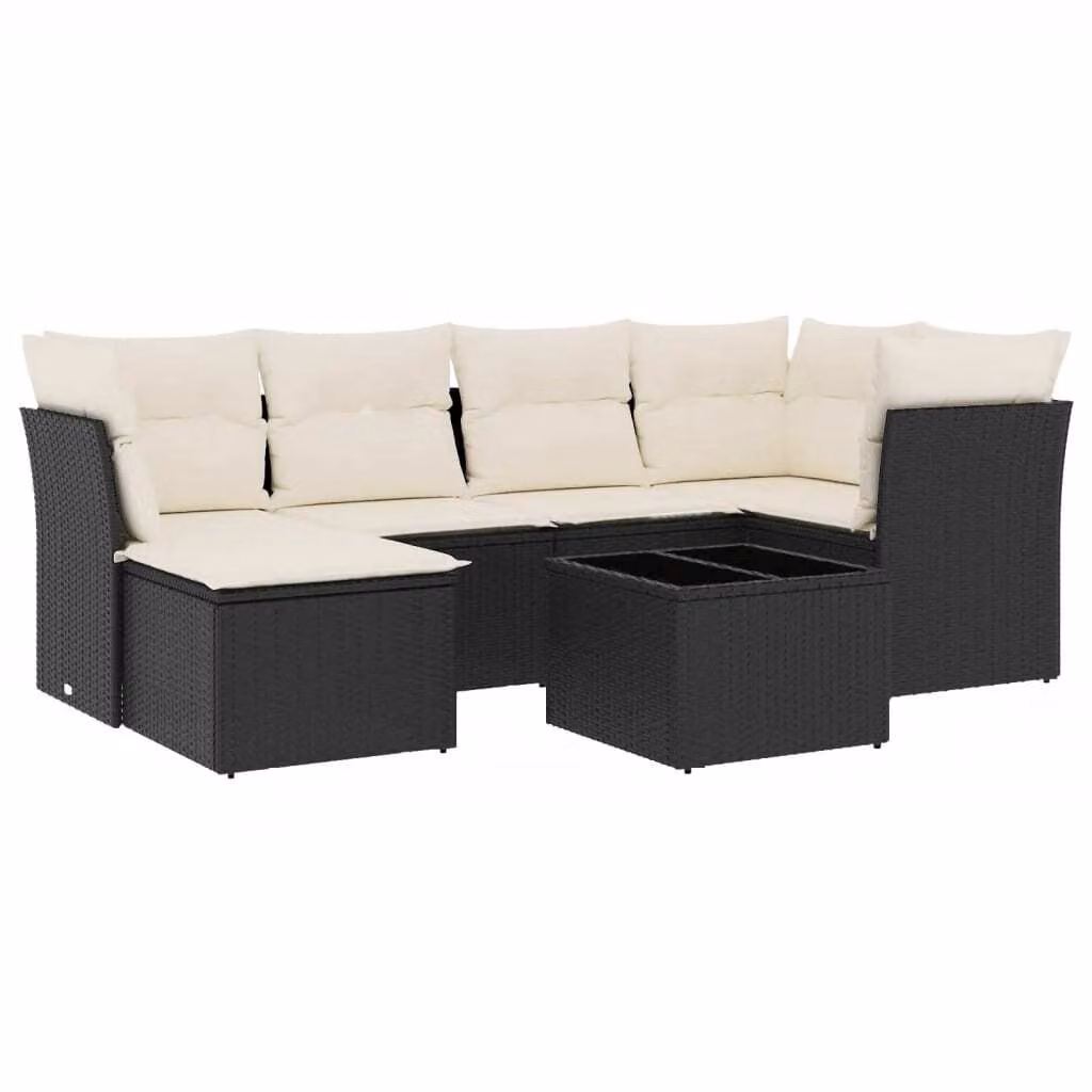 Set Divani da Giardino con Cuscini 7pz Nero Polyrattan