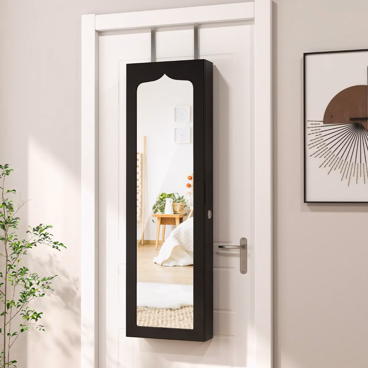 Armadio portagioie Costway in legno con specchio, 6 cassetti e 5 luci LED, colore nero
