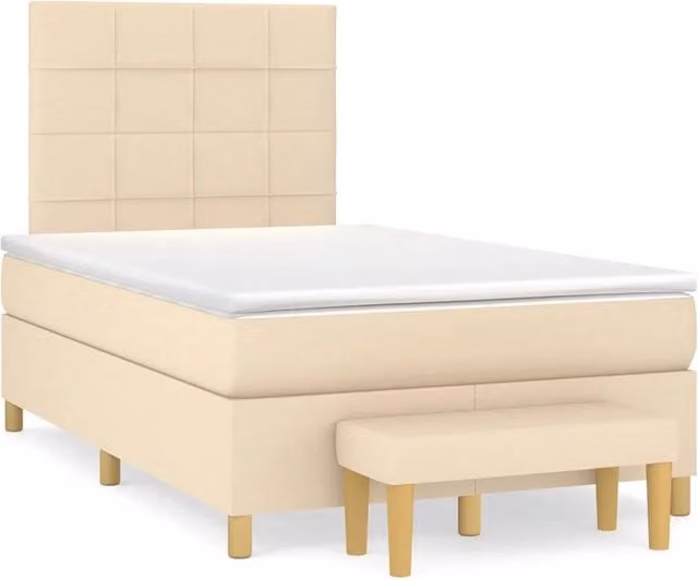 Letto Ibrido vidaXL con Materasso a Molle in Tessuto Beige e Bianco, Struttura in Legno di Pino e MDF, L: 123 cm, P: 193 cm, H: 128 cm