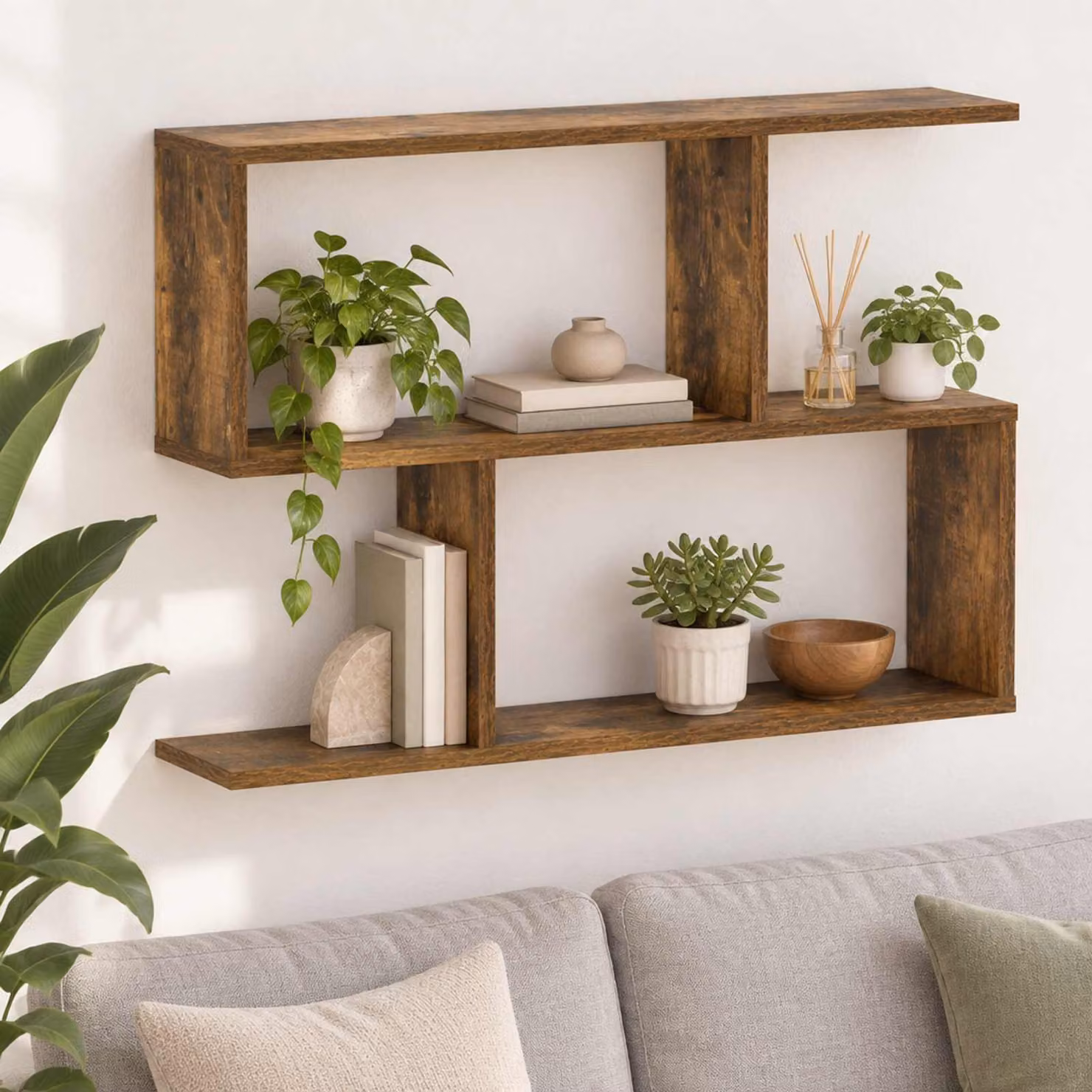Scaffale da parete vidaXL in legno Rovere Fumo, design minimalista per soggiorno o camera da letto, L: 72 cm, P: 17 cm, H: 55,5 cm