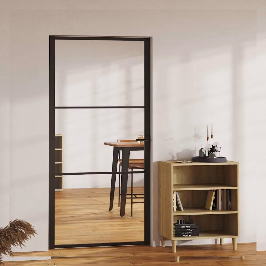 Porta da interno moderna vidaXL in alluminio e vetro trasparente, colore nero, L: 102,5 cm, H: 201,5 cm