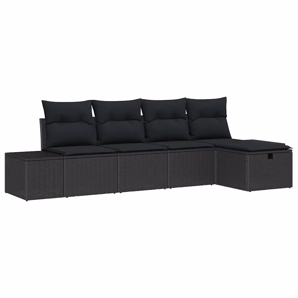 Set Divano da Giardino a L vidaXL in Polyrattan Nero con Cuscini e Ottoman – 2